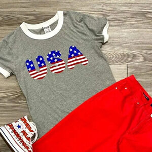 VS PINK 2017  Ringer USA Tee-Shirt 🇺🇸 Medium Patriotic 4th of July Casu